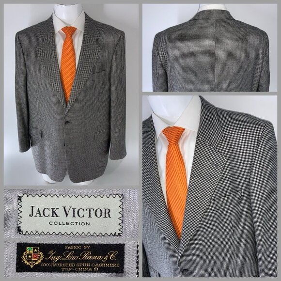 Jack Victor Loro Piana Blazer 44R 100% Cashmere Houndstooth 2B 2V Canada YGI R5- - Picture 1 of 16